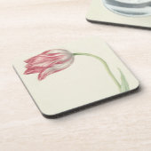 ヴィンテージフローラファインアート:ピンクと白のチューリップ コースター (左側)