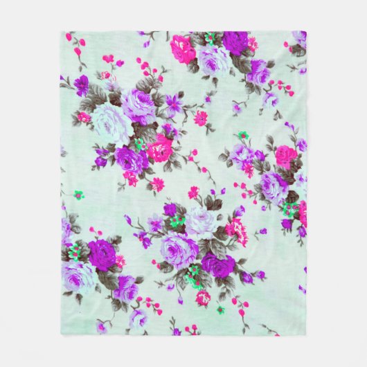 ヴィンテージフローラファブリック、カラフルの断片 フリースブランケット (正面)