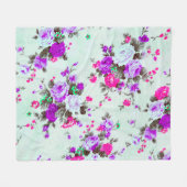 ヴィンテージフローラファブリック、カラフルの断片 フリースブランケット (正面(横))