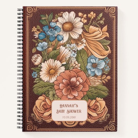 ヴィンテージフローラフェイクレザーベビーシャワーゲストブック ノートブック (正面)