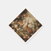 ヴィンテージフローラフォレストディアー スタンダードカクテルナプキン (角)