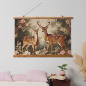 ヴィンテージフローラフォレストディアー 吊り下げ型タペストリー (寝室)