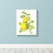 ヴィンテージフローラフラワーイエローローズバイルドート キャンバスプリント (インサイチュ (ウッドフロア))