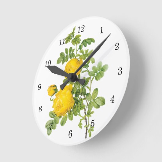 ヴィンテージフローラフラワーイエローローズバイルドート ラウンド壁時計 (傾斜)