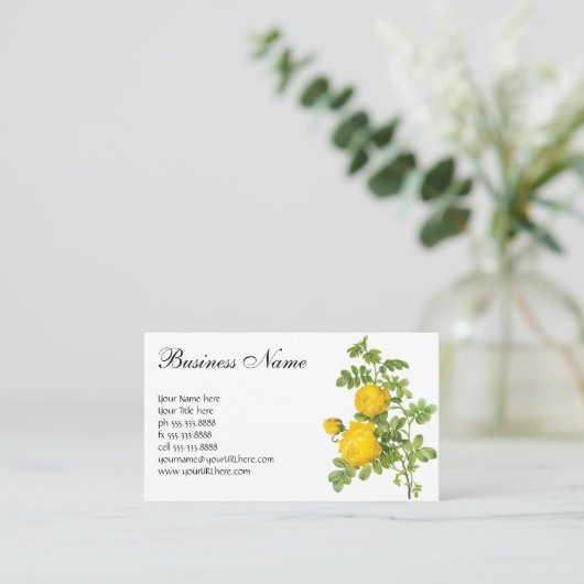 ヴィンテージフローラフラワーイエローローズバイルドート 名刺 (スタンド正面)