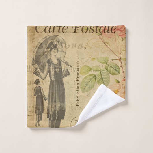 ヴィンテージフローラフランスのはがき(女性用ファッション) ウォッシュタオル (ウォッシュタオル)