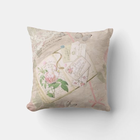 ヴィンテージフローラフランスのスクラップブックエフェメラ クッション (正面)