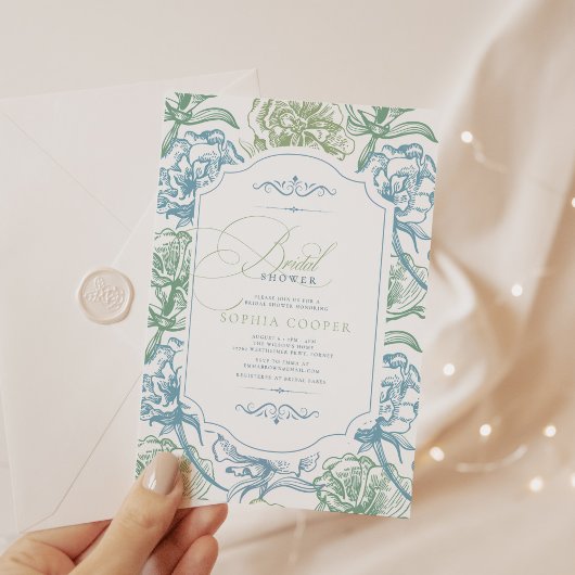ヴィンテージフローラフランスのトイルブライダルシャワー 招待状