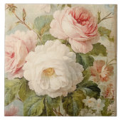 ヴィンテージフローラフランスのマーケットフラワーピンクと白 タイル (正面)