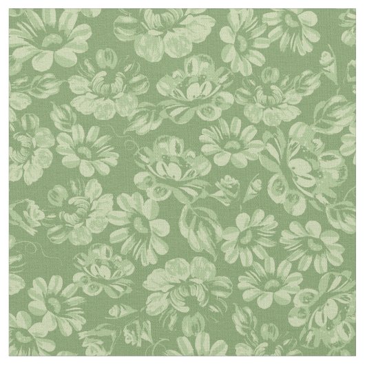 ヴィンテージフローラフランスの国の緑の花 ファブリック (クローズアップ)