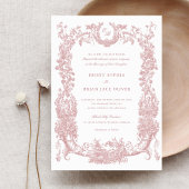 ヴィンテージフローラフレームつる植物トワール赤面ピンク結婚ズ 招待状