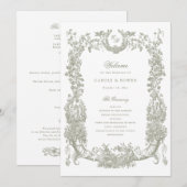 ヴィンテージフローラフレームつる植物Toile Sage 結婚's プログラム (正面/裏面)