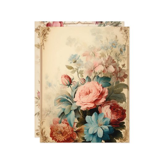 ヴィンテージフローラフレームスクラップブック紙 (正面/裏面インサイチュ)