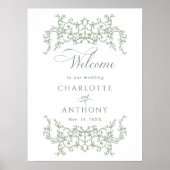 ヴィンテージフローラフレームセージ結婚グリーンへようこそ ポスター (正面)