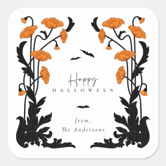 ヴィンテージフローラフレームハローウィンパーティ スクエアシール (正面)