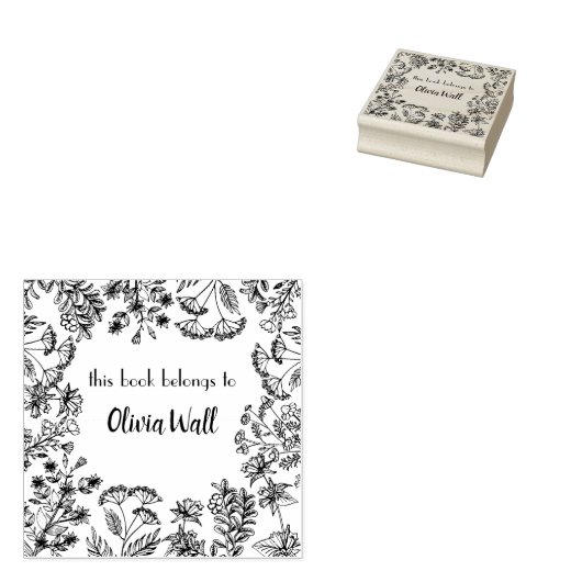 ヴィンテージフローラフレーム蔵書票Ex Libris Bookish ラバースタンプ (押印)