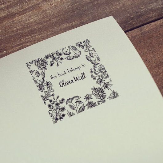 ヴィンテージフローラフレーム蔵書票Ex Libris Bookish ラバースタンプ