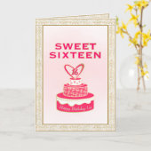 ヴィンテージフローラフレームSweet sixteen金ゴールドピンクケーキ カード (黄色い花)