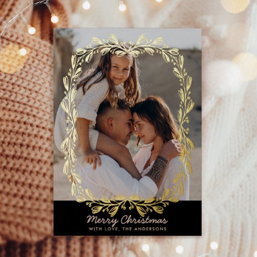 ヴィンテージフローラフレ実在ームフォイル2フォトクリスマス 箔シーズンカード