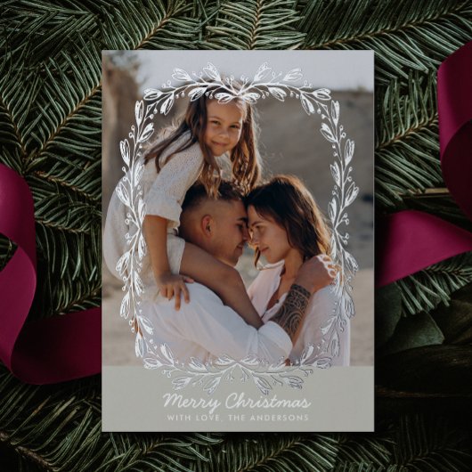 ヴィンテージフローラフレ実在ームフォイル2フォトクリスマス 箔シーズンカード