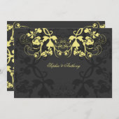 ヴィンテージフローラフローリッシュイエロー結婚式招待状 招待状 (正面/裏面)
