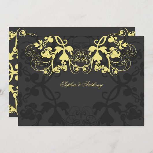 ヴィンテージフローラフローリッシュイエロー結婚式招待状 招待状 (正面/裏面)