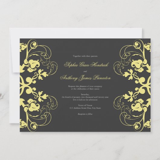 ヴィンテージフローラフローリッシュイエロー結婚式招待状 招待状 (裏面)