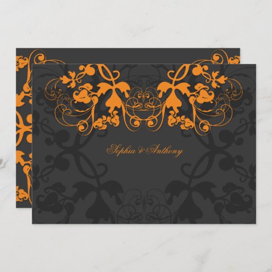 ヴィンテージフローラフローリッシュオレンジ結婚式招待状 招待状 (正面/裏面)