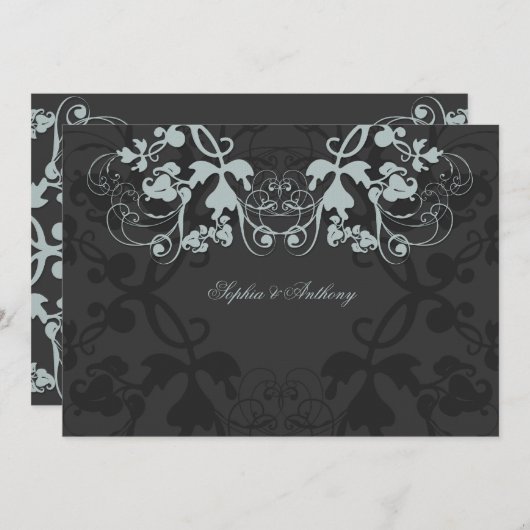ヴィンテージフローラフローリッシュグレー結婚式招待状 招待状 (正面/裏面)