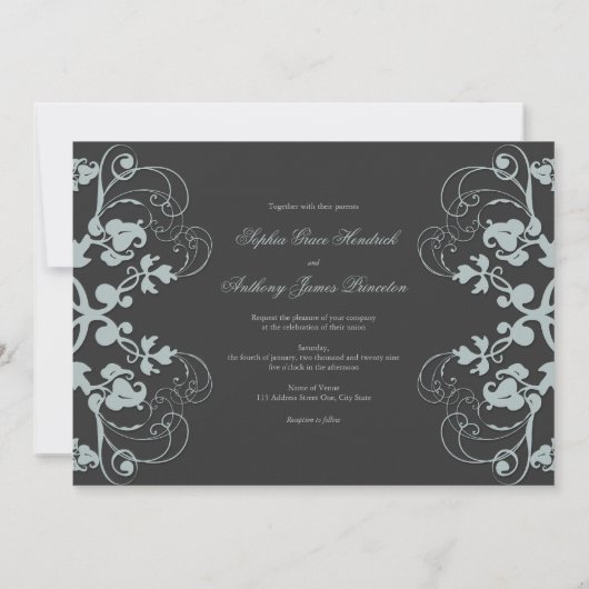 ヴィンテージフローラフローリッシュグレー結婚式招待状 招待状 (裏面)