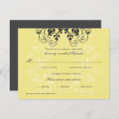 ヴィンテージフローラフローリッシュチャコールイエローRSVPカード 出欠カード (正面/裏面)