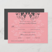ヴィンテージフローラフローリッシュチャコールピンクRSVPカード 出欠カード (正面/裏面)