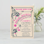 ヴィンテージフローラフローリッシュネイビーマゼンタブライダルシャワー 招待状 (スタンド正面)