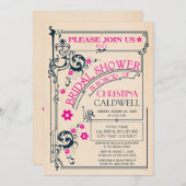 ヴィンテージフローラフローリッシュネイビーマゼンタブライダルシャワー 招待状 (正面/裏面)