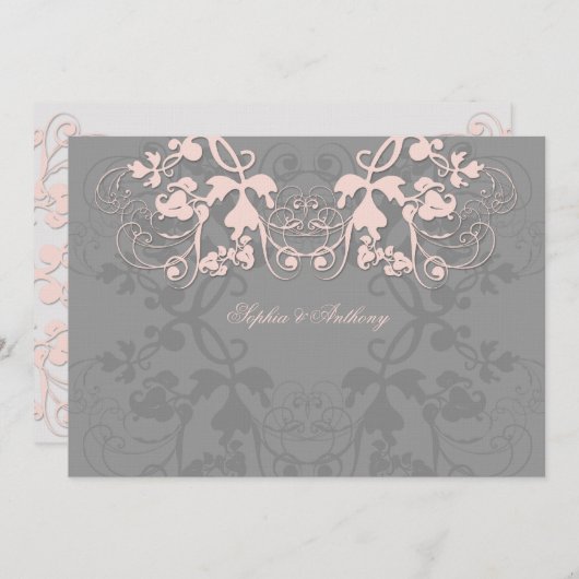 ヴィンテージフローラフローリッシュベビーピンクの結婚式の招待 招待状 (正面/裏面)