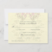 ヴィンテージフローラフローリッシュベビーピンクRSVPカード 出欠カード (正面)