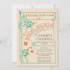 ヴィンテージフローラフローリッシュミントオレンジブライダルシャワー 招待状