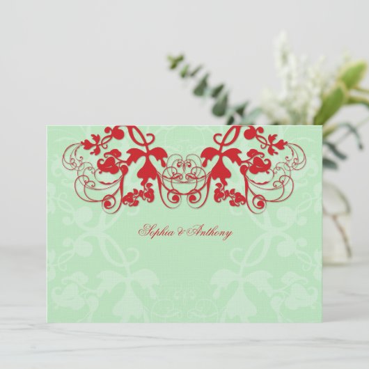 ヴィンテージフローラフローリッシュレッド結婚式招待状 招待状 (スタンド正面)