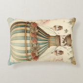 ヴィンテージフローラブストライプルー熱気球 アクセントクッション (正面)
