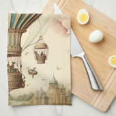 ヴィンテージフローラブストライプルー熱気球 キッチンタオル (四つ折り)