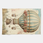ヴィンテージフローラブストライプルー熱気球 キッチンタオル (横)