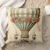 ヴィンテージフローラブストライプルー熱気球 クッション (ブランケット)