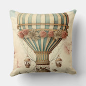 ヴィンテージフローラブストライプルー熱気球 クッション (裏面)