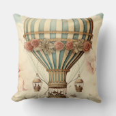 ヴィンテージフローラブストライプルー熱気球 クッション (正面)