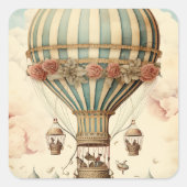 ヴィンテージフローラブストライプルー熱気球 スクエアシール (正面)
