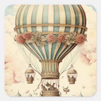 ヴィンテージフローラブストライプルー熱気球 スクエアシール