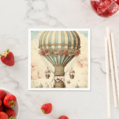 ヴィンテージフローラブストライプルー熱気球 スタンダードカクテルナプキン (インサイチュ)