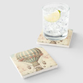 ヴィンテージフローラブストライプルー熱気球 ストーンコースター (横)