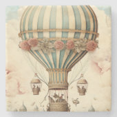 ヴィンテージフローラブストライプルー熱気球 ストーンコースター (正面)
