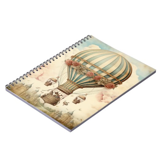 ヴィンテージフローラブストライプルー熱気球 ノートブック (左側)